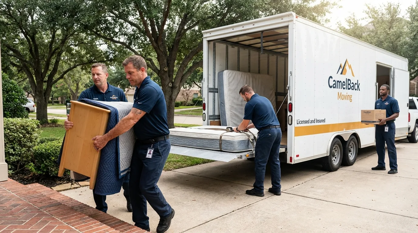 Crew loading residential truck for cross-state move from Wadsworth, IL