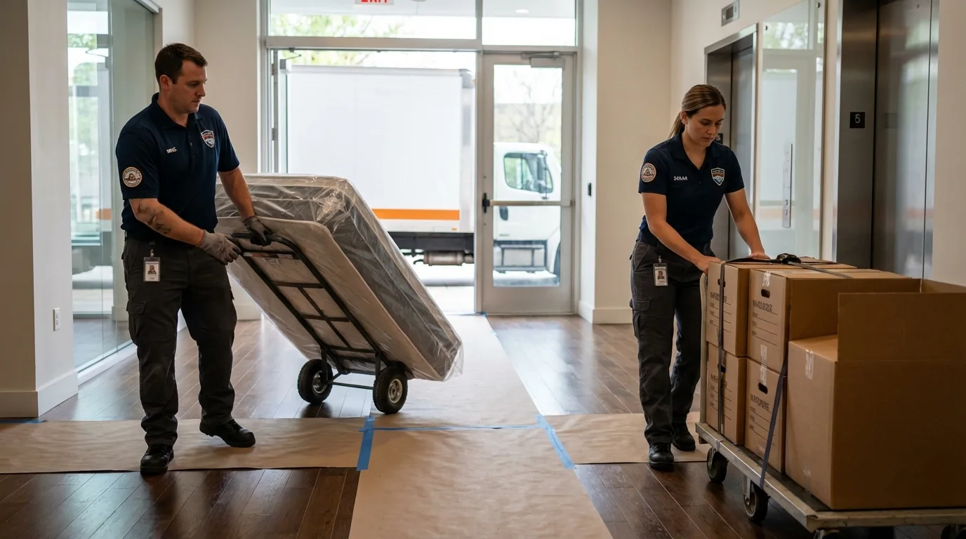 Professional apartment movers loading elevator in Wadsworth, IL