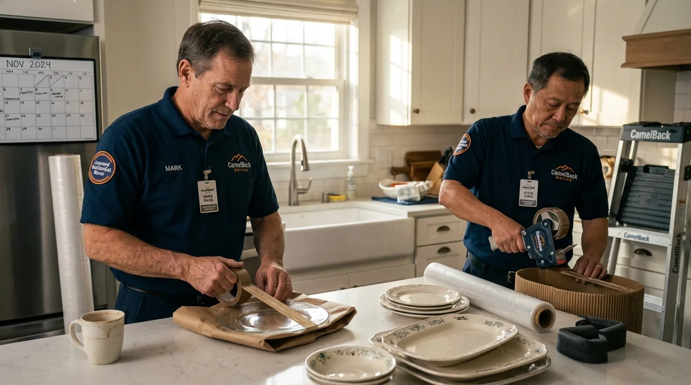 Professional crew packing kitchen dishware in Wadsworth, IL